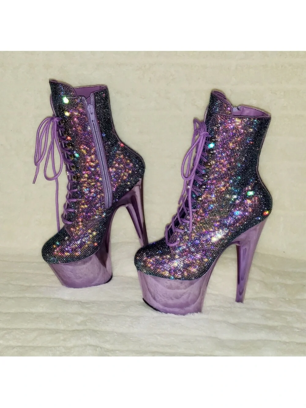 NWT Purple Sequin Platform Lace-Up Ankle Boots 7